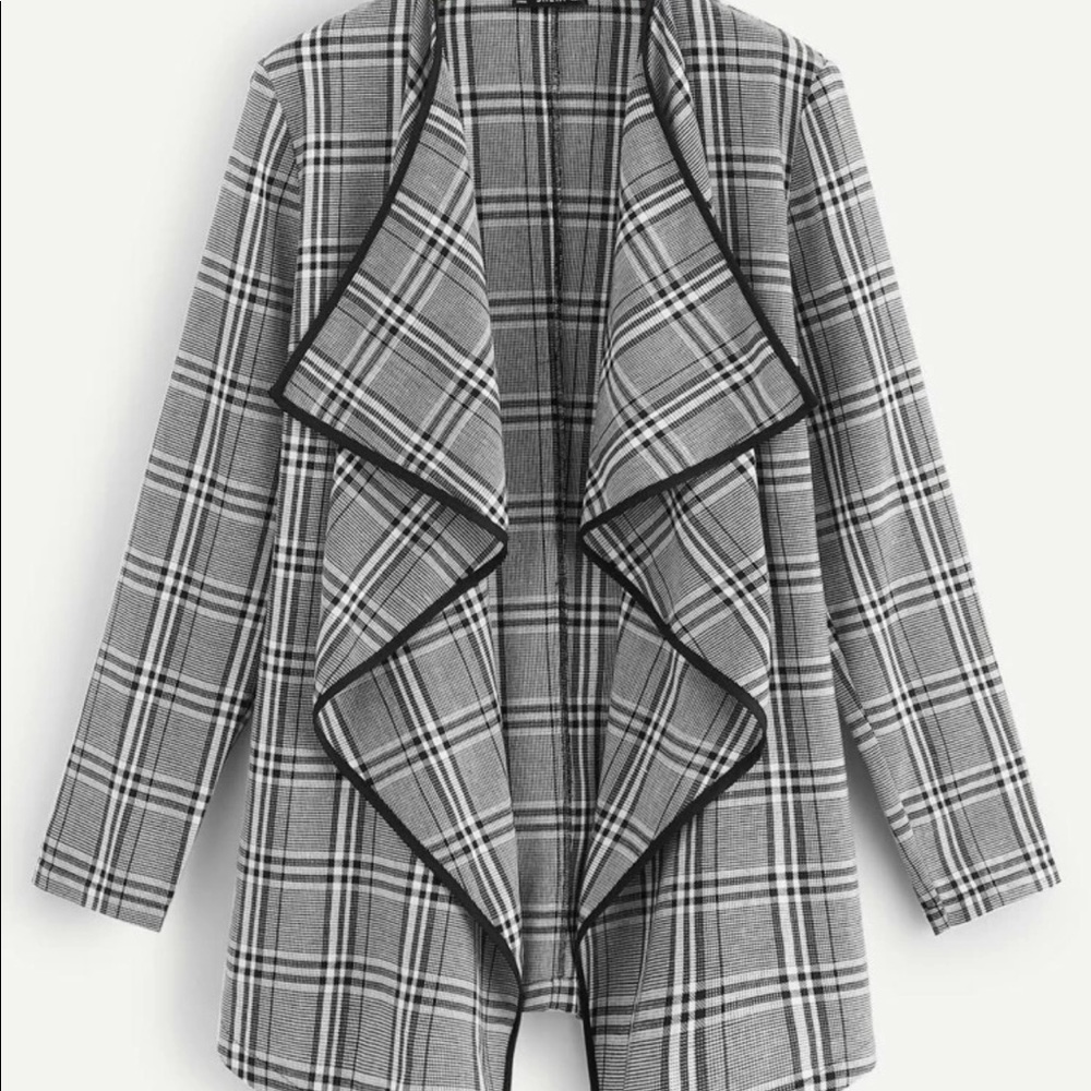 Binding Detail Plaid Waterfall Coat